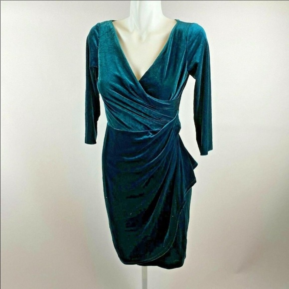 Betsey Johnson Hunter Green Velvet Faux Wrap Dress - Picture 1 of 3
